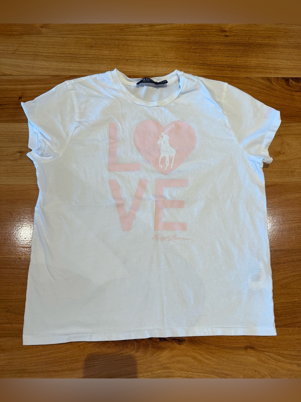 Ralph Lauren White Tee with Pink LOVE Heart Graphic Size L